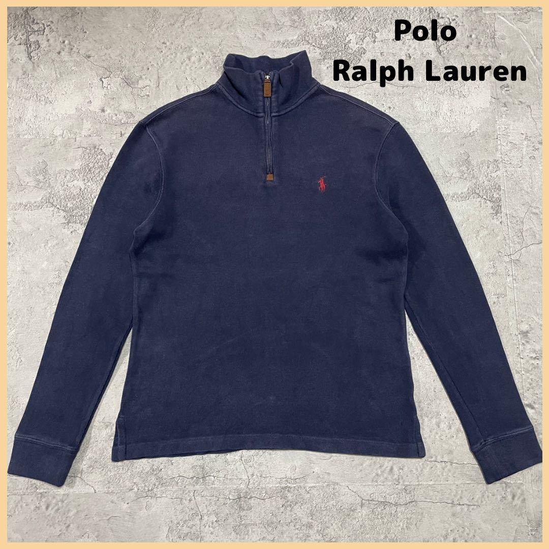 Polo Ralph Lauren ポロ ラルフローレン ハーフジップ スウェット トレーナー 刺繍ロゴ ネイビー サイズXS 玉FL2447_画像1