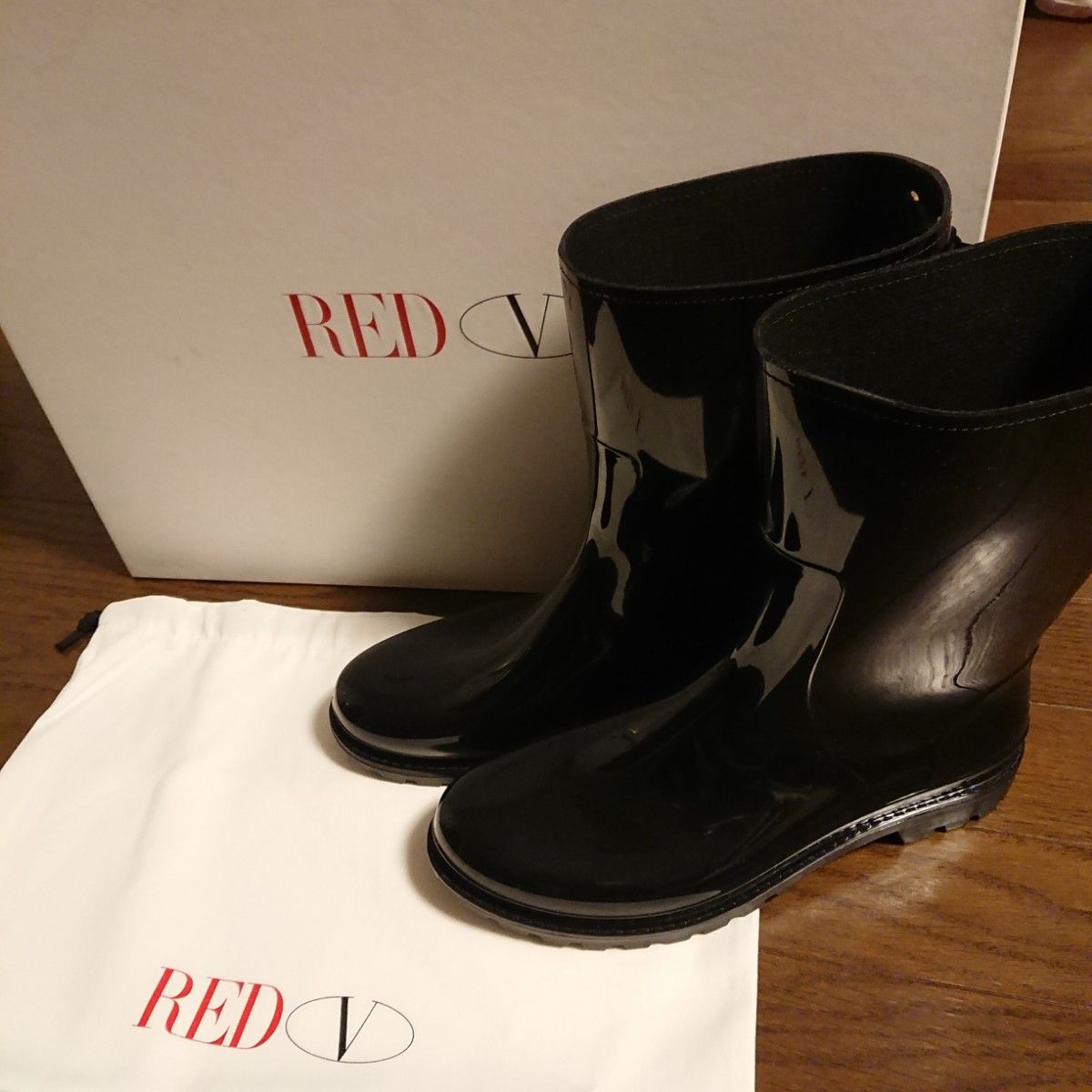 RED (v) レインブーツ 編み上げ 黒 VALENTINO 27㎝ EU40  長靴  レインシューズ レッド ヴァレンティノ