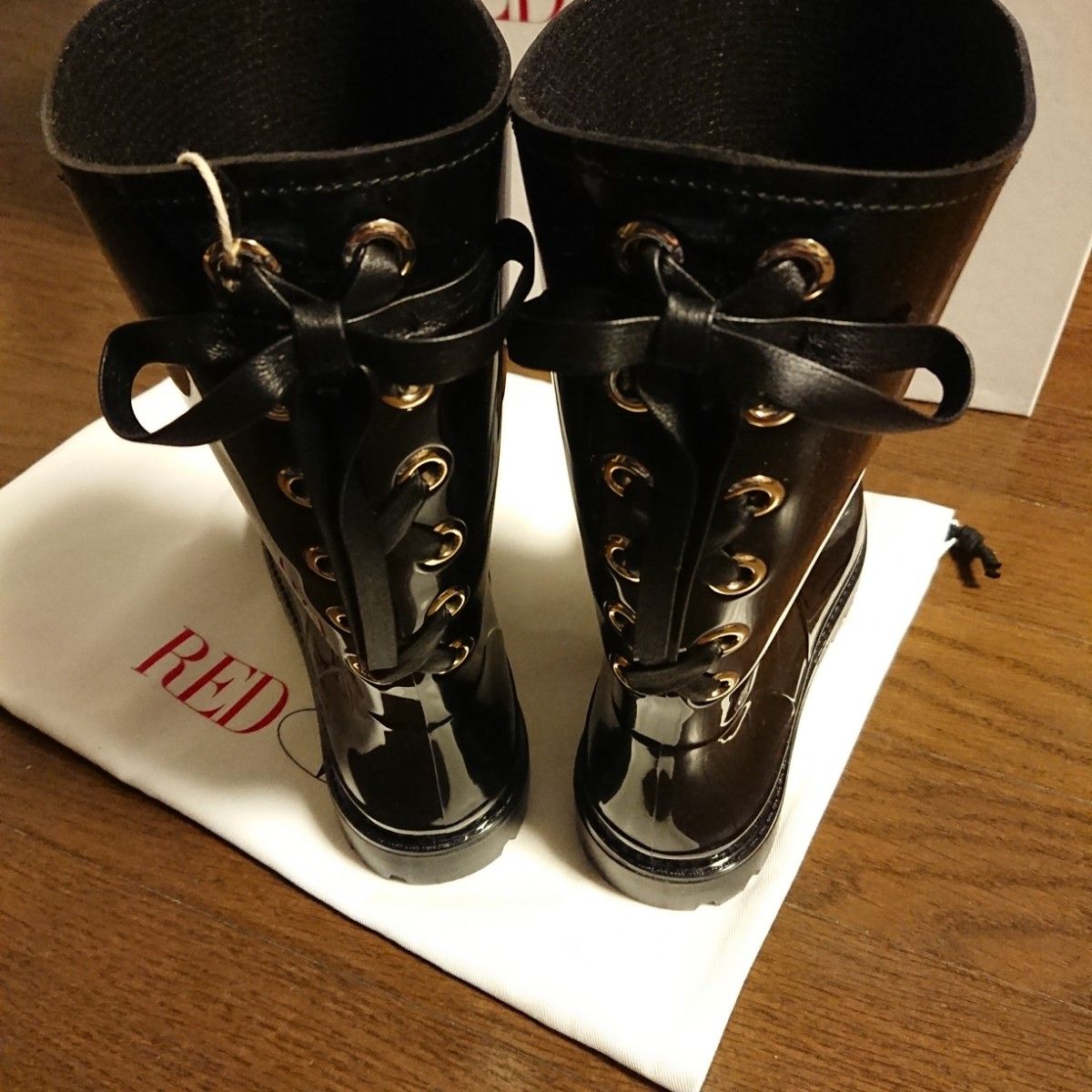 RED (v) レインブーツ 編み上げ 黒 VALENTINO 27㎝ EU40  長靴  レインシューズ レッド ヴァレンティノ