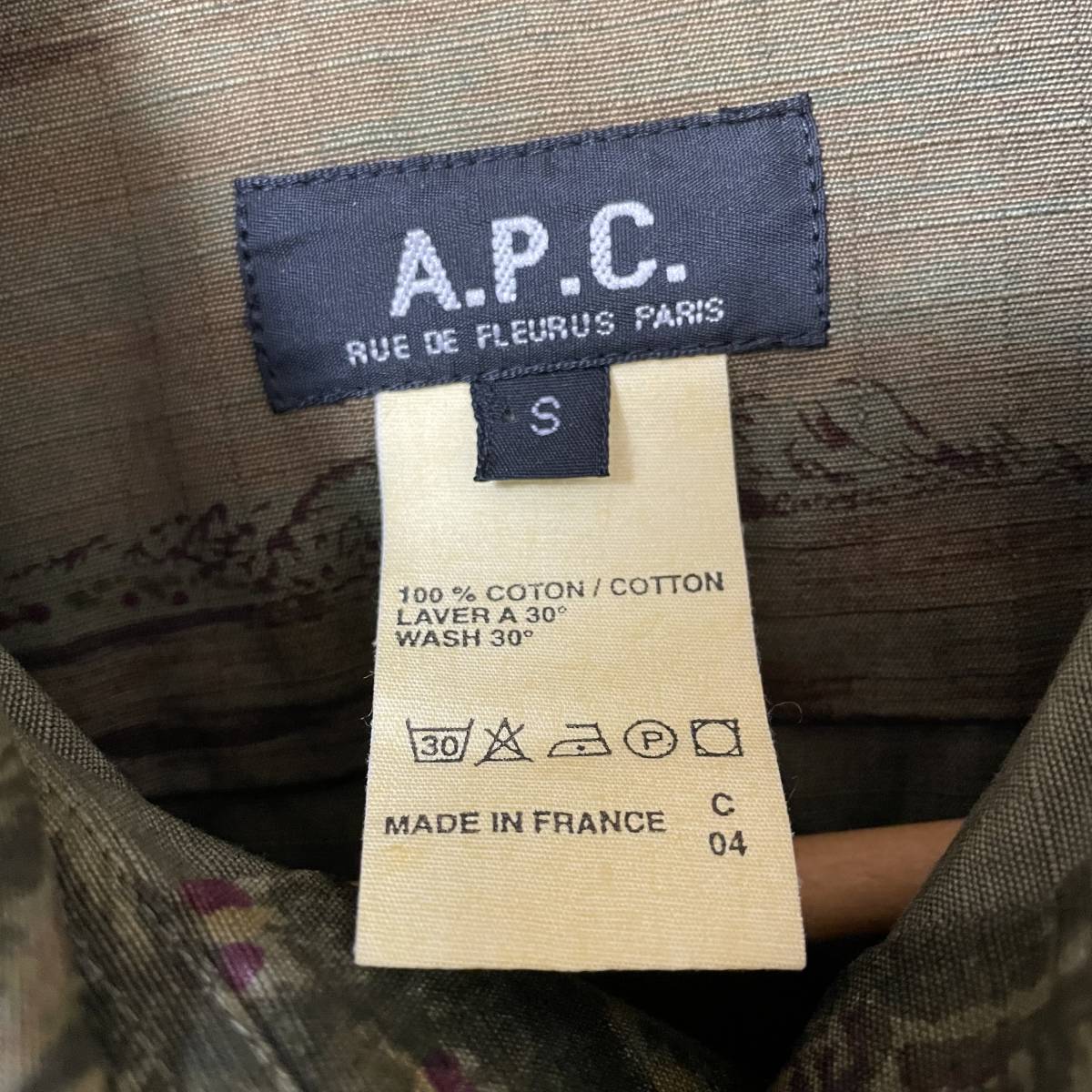 フランス製 A.P.C アーペーセー コットンボタンシャツ リップストップ Sサイズ アロハ柄 APC_画像3