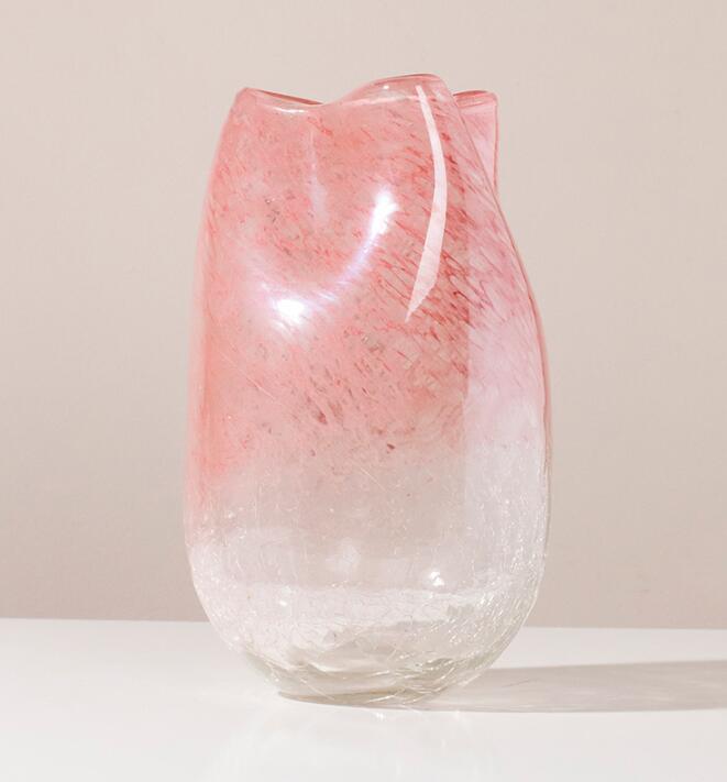 SALE 新品 高級 現代風 花器 飾り物 瑠璃花瓶 ピンク グラデーション