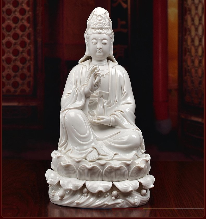 仏教美術　観音　仏像　仏教美品　磁器　白玉　禅の置物　セラミック　インテリア　装飾品　工芸品　0062