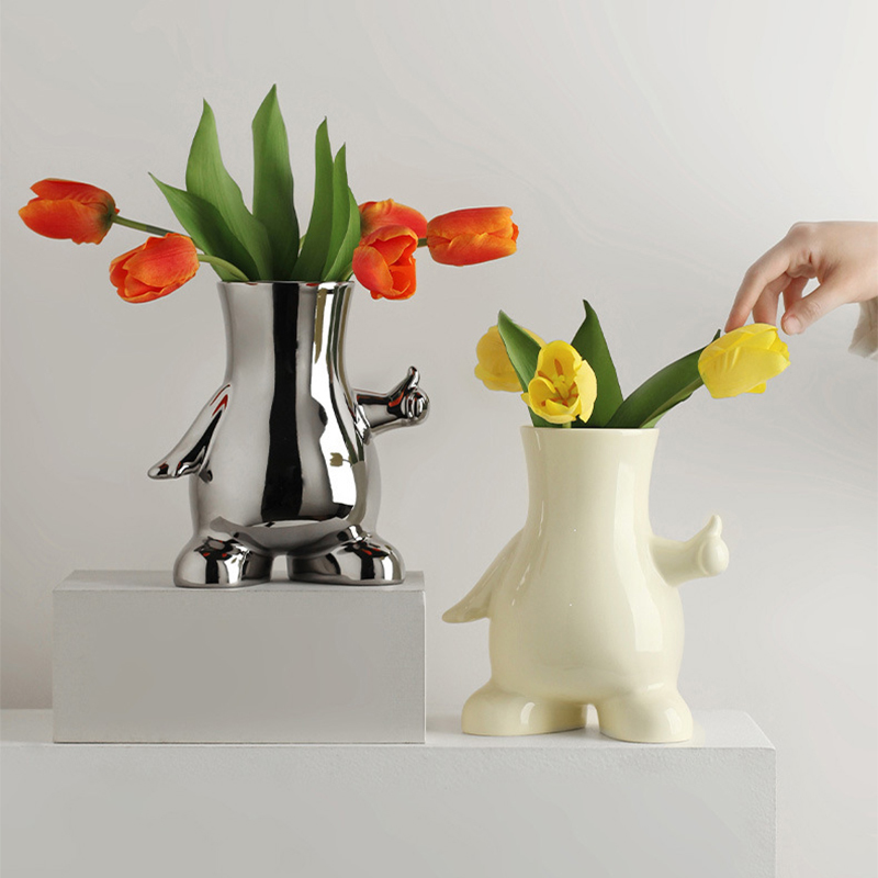 新品　北欧風　飾り物　花瓶　花器　セラミックス　高級感　生花　ドライフラワー　器具　B1型　”いいね”ジェスチャー_画像2