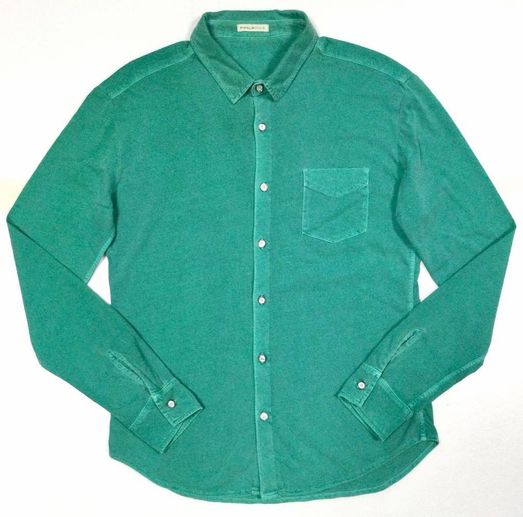 8.5@ 良品「SIVIGLIA」“ANTIQUE SHIRT” ガーメントダイ カットソー 生地 長袖シャツ Green SIZE:L イタリア製