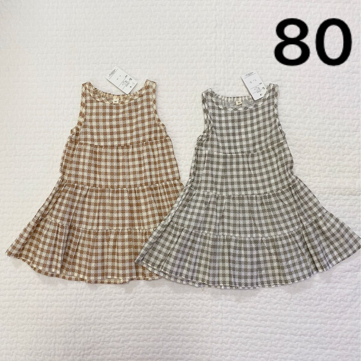 ワンピース ギンガムチェック 双子 新品 80 テータテート 韓国子供服