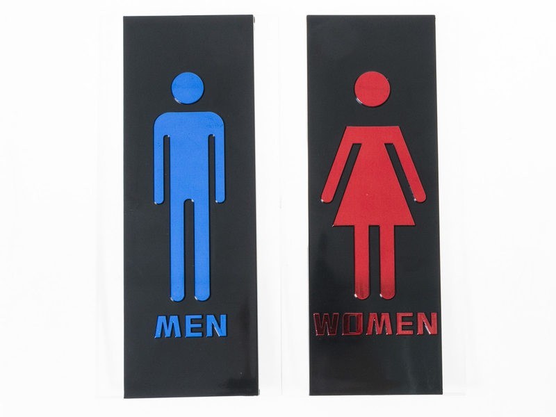 アクリル製 トイレマーク トイレサイン シール 両面テープ貼付 男性+女性#ブルー+レッド_画像1