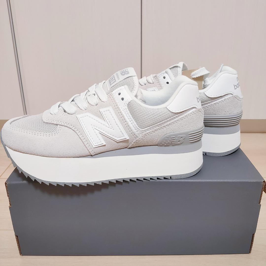 新品 24.0cm new balance 574+ SC WL574ZSCB ニューバランス レディース スニーカー 厚底 スエード ライトグレー  送料無料