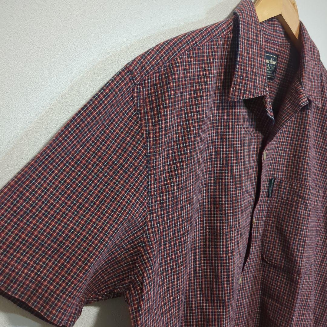 アバクロンビー&フィッチ　90'sチェックシャツ　半袖　赤　ビッグサイズM　f