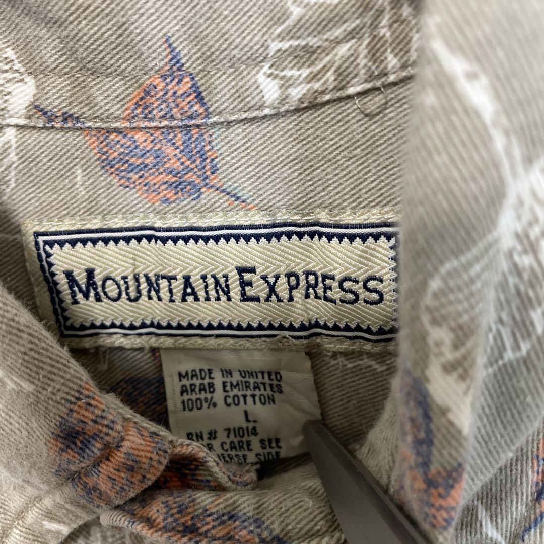 MOUNTAIN EXPRESS ツリー柄グレー総柄長袖シャツ　L a9_画像4