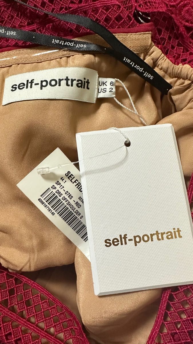 【期間限定セール】SELF PORTRAIT オフショルダー ドレス ワンピース レッド UK6 新品未使用タグ付き