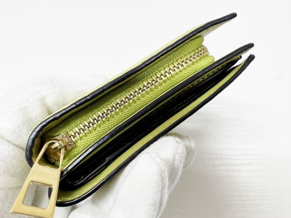 現行 美品 LOEWE ロエベ アナグラム リピート コンパクトジップ 二つ折り財布 レザー ライムイエロー 6