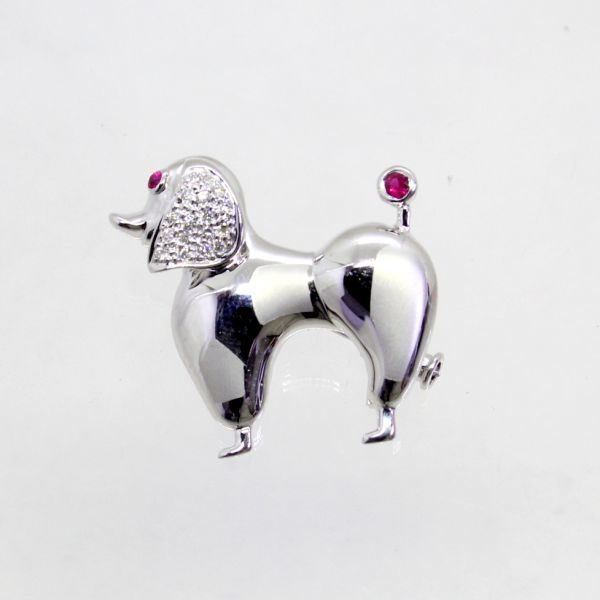 全ての ◎中古美品◎18金WG ルビー 0.10ct ダイヤ 0.10ct 犬デザイン ブローチ兼ペンダント ダイヤモンド