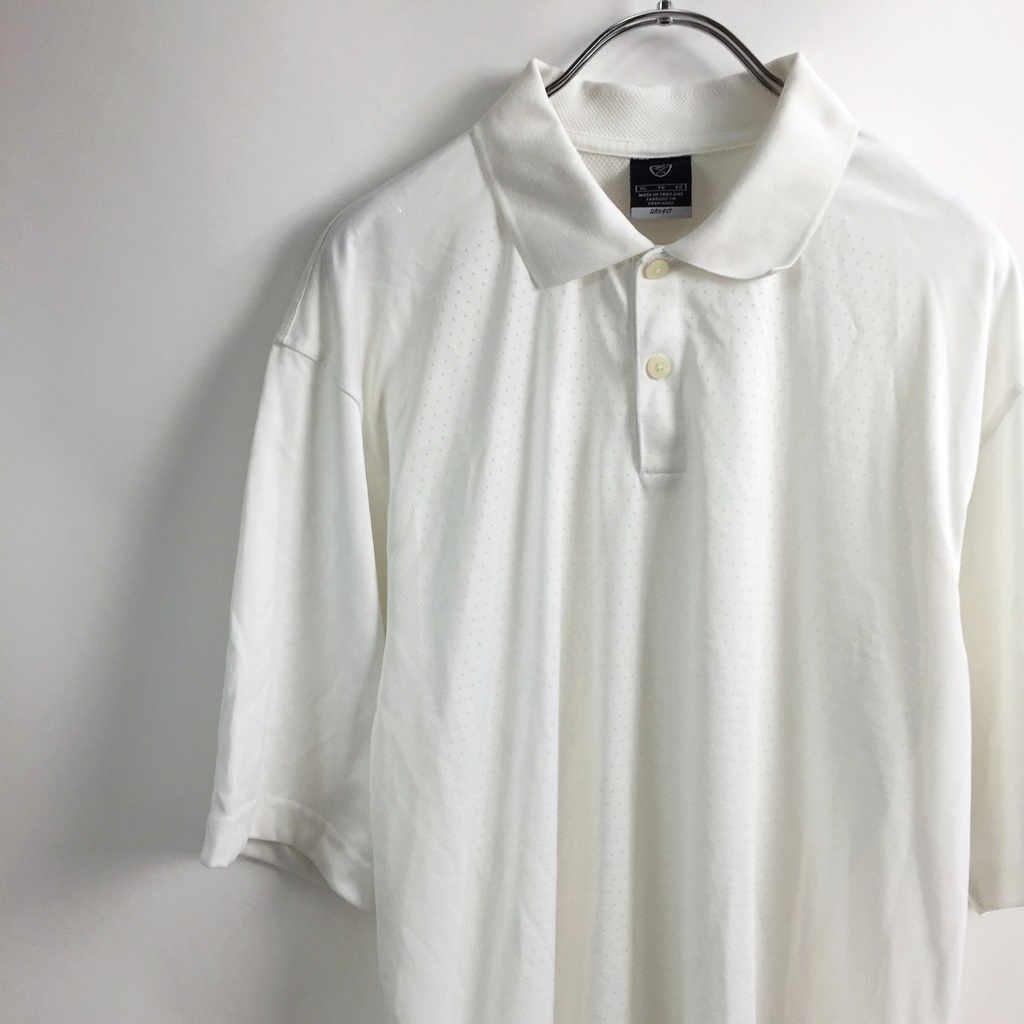 ゴルフシャツ☆NIKE/ナイキ 半袖ポロシャツ メッシュ ドライフィット ホワイト 白 メンズ サイズXL_画像2