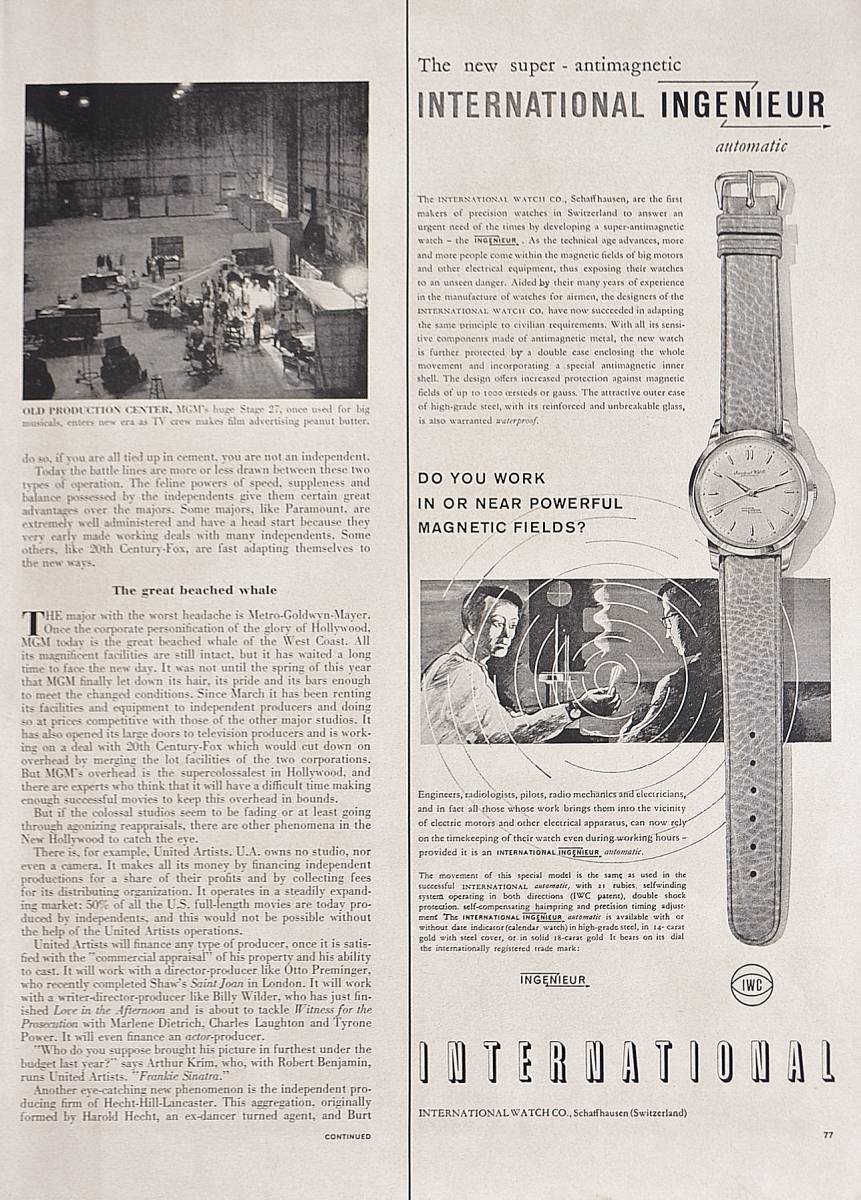  редкостный * часы реклама!1957 год IWC часы реклама / Ingenieur /International Ingeieur Automatic Watch/R