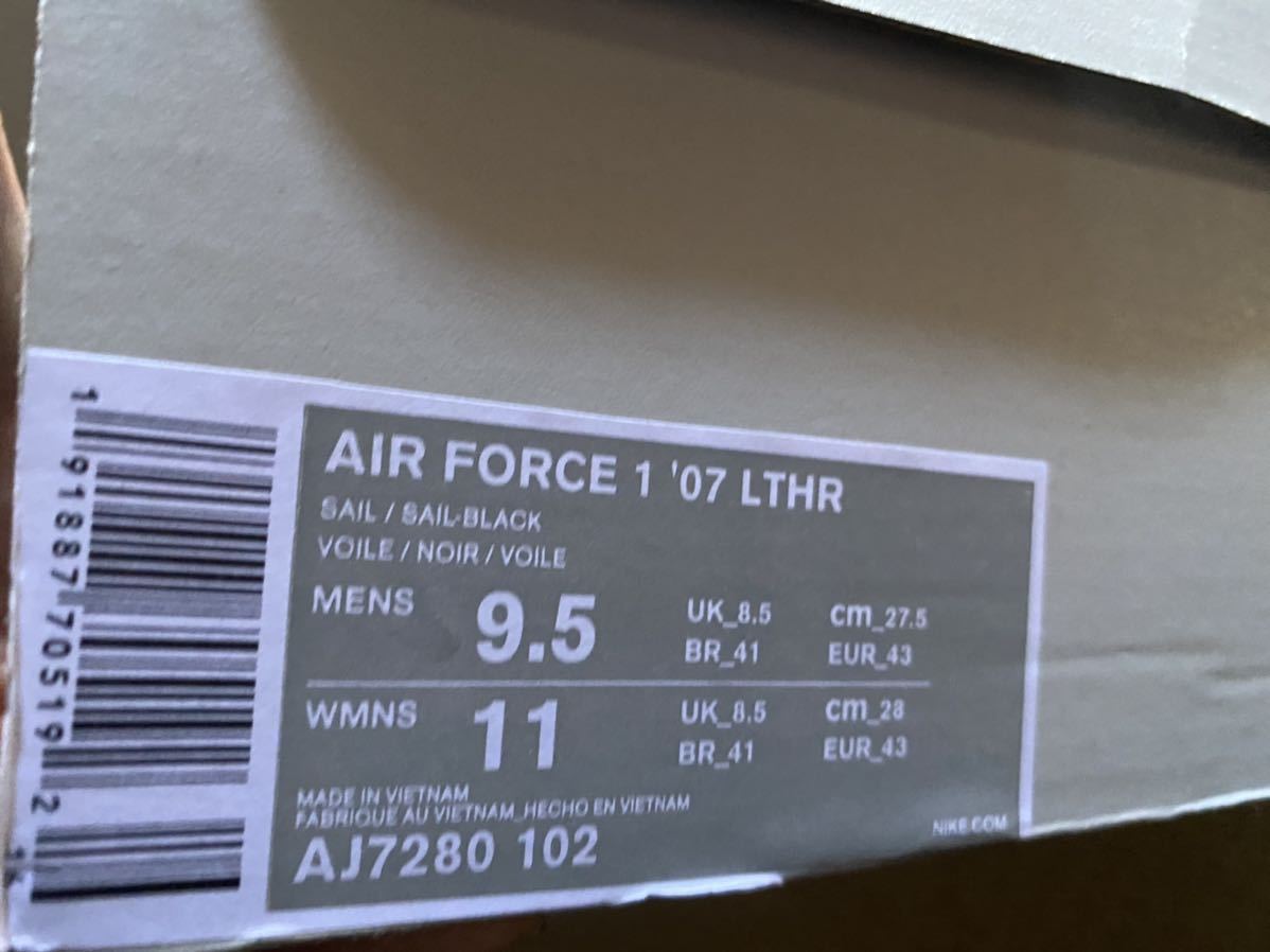 2018 NIKE AIR FORCE 1 07 LTHR US9.5 新品 AJ7280-102_画像7