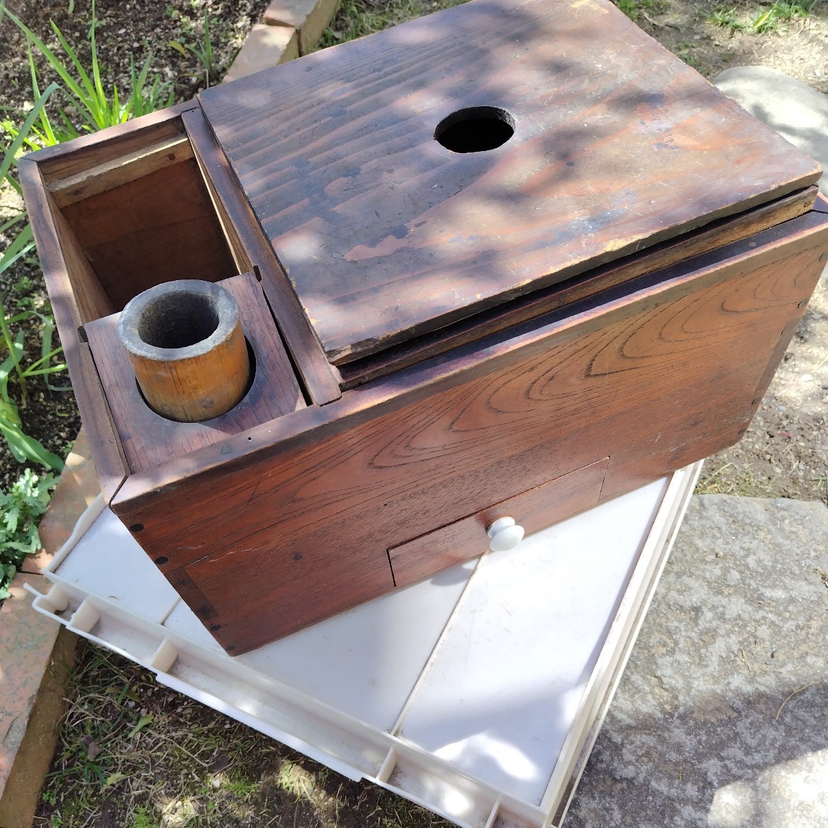角火鉢　木製　中銅張り(）レトロ　暖房器具 古民具