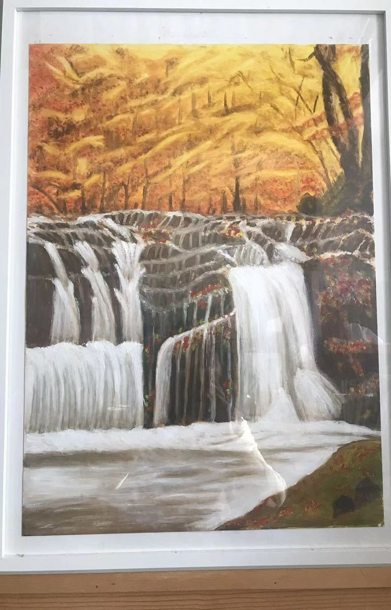 委託販売 趣味 油絵 42cm—-59.4cm 秋 滝 川美術品