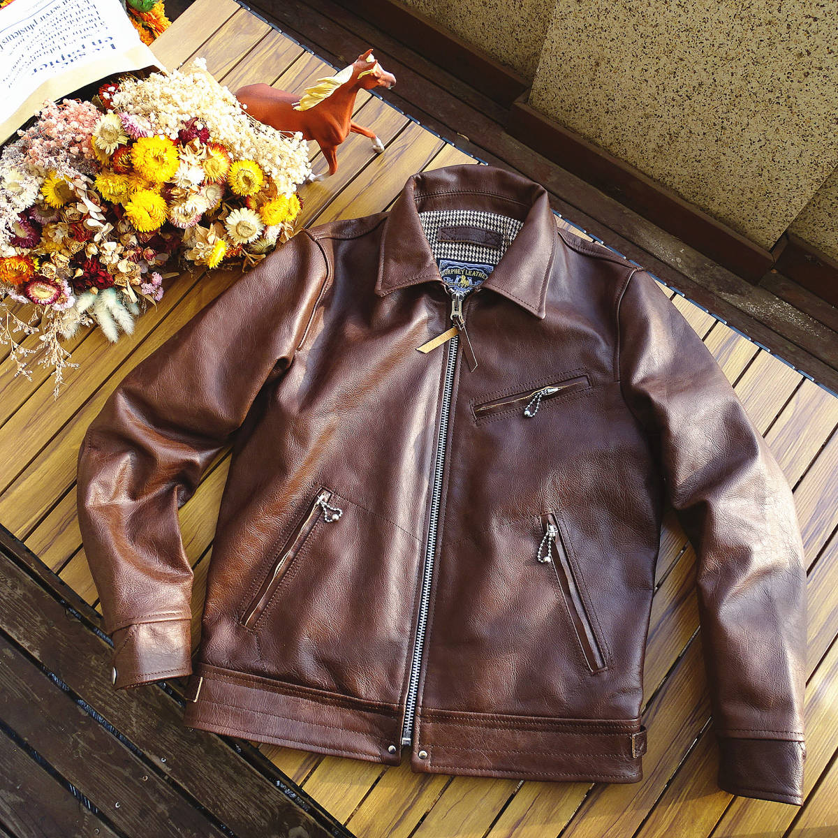 メンズ馬革 レザージャケット 本革 ホースハイド 革ジャン バイクレザー アメカジ メンズ S～3XL　選択3XL_画像1