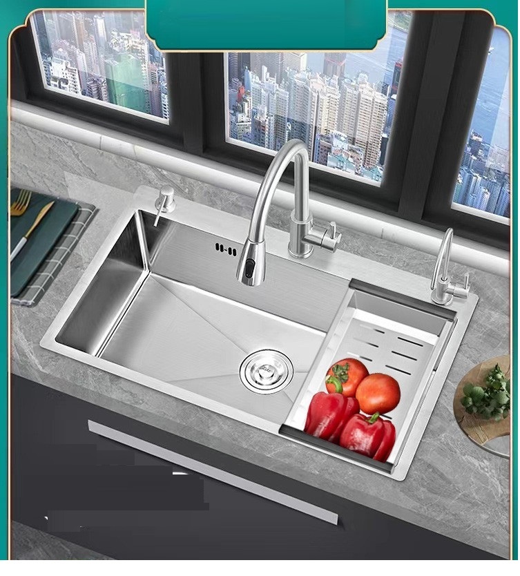 新入荷 品質保証 家庭用キッチン304ステンレス製流し台 台所 シングル槽シンク 食器洗いシンク　野菜シンク 大容量