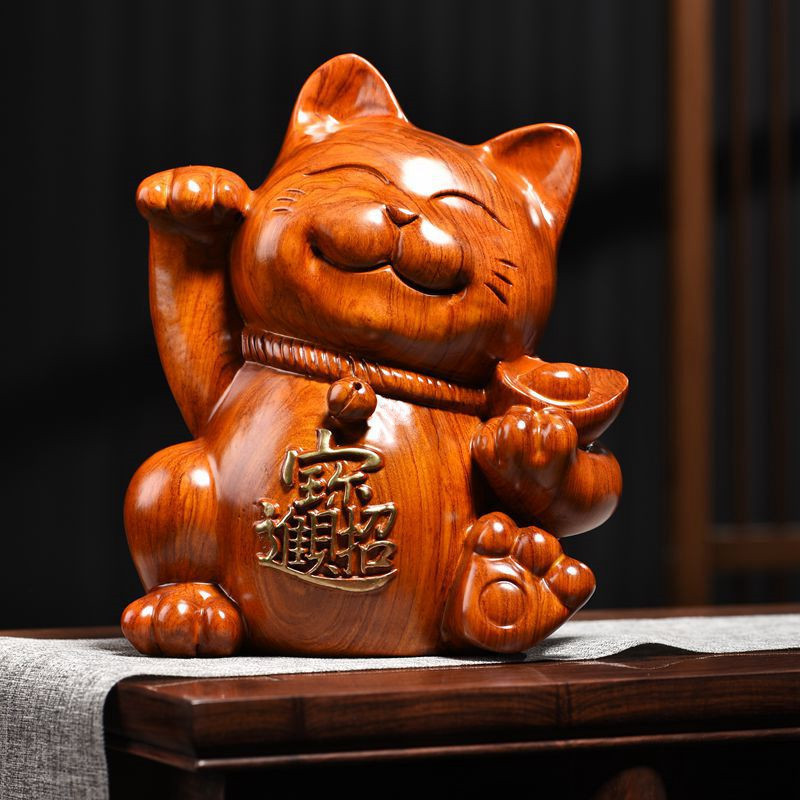人気推薦 新作の花梨木彫 可愛い招き猫 玄関、客間の置物 招財　2色選択可_画像2