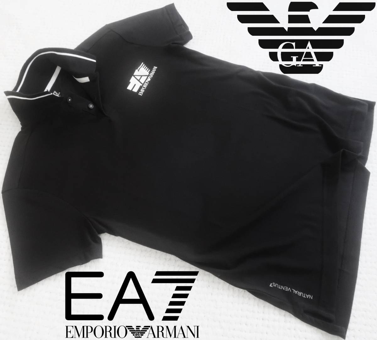  новый товар *EA7* Emporio Armani * большой размер * черный рубашка-поло * легкий VENTUS 7* чёрный короткий рукав вязаный рубашка XXL*942