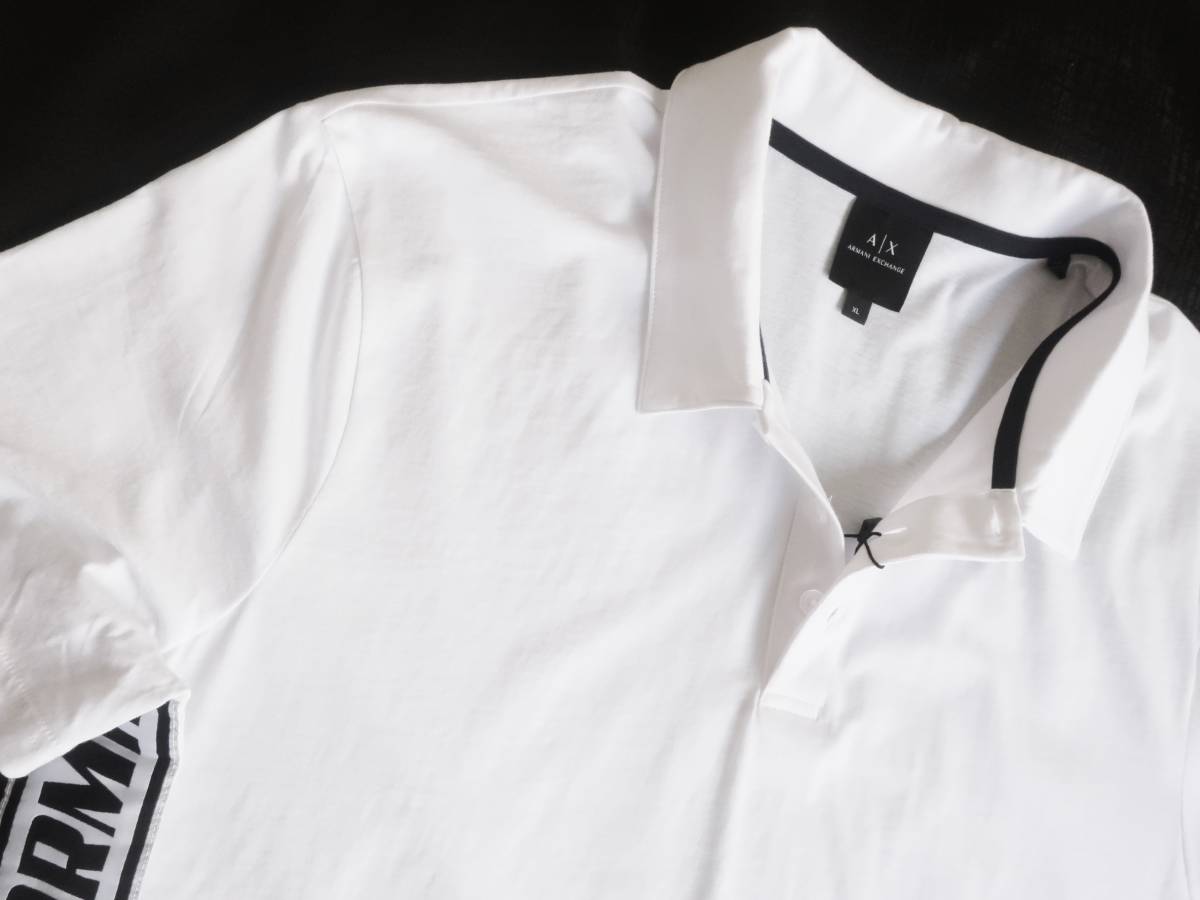  новый товар * Armani * большой размер * белый рубашка-поло * рейсинг Logo лента * короткий рукав вязаный рубашка белый чёрный XXL*ARMANI*951