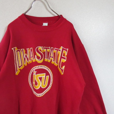 ○希少 良品 70s 80s DISCUS ディスカス◆USA製 スウェット トレーナー IOWA STATE プリント ヴィンテージ◆メンズ レッド Lサイズ_画像1