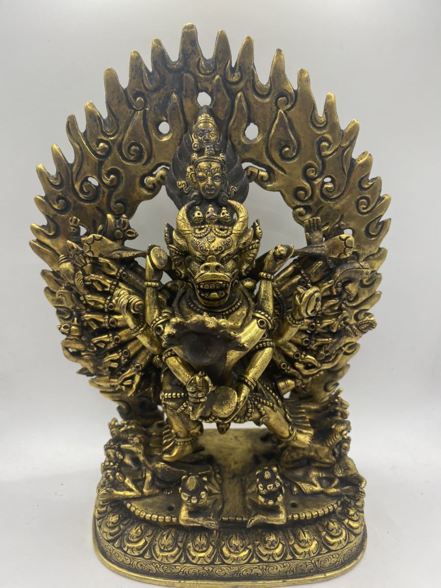 激安通販販売 銅仏 仏教美術 古銅塗金 チベット仏 歓喜仏 銅仏像 置物