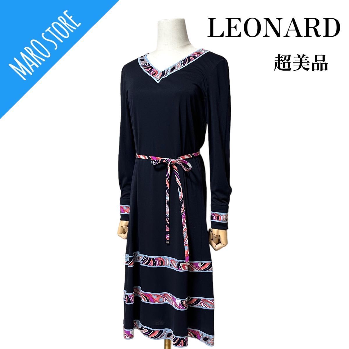 ヤフオク! - 【超美品】LEONARD Vネックワンピース ベルト付き