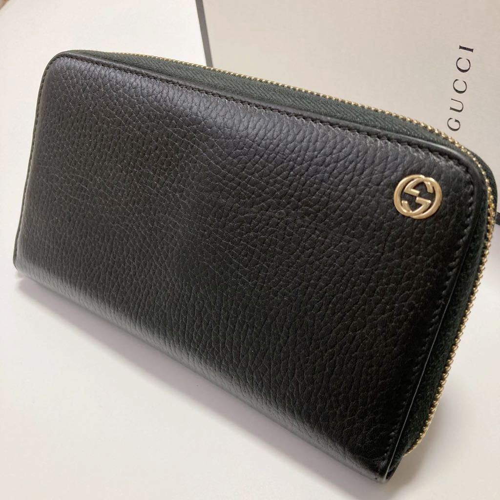 ★GUCCI グッチ ラウンドファスナー インターロッキング 長財布 黒 中古【鑑定済み 本物保証】