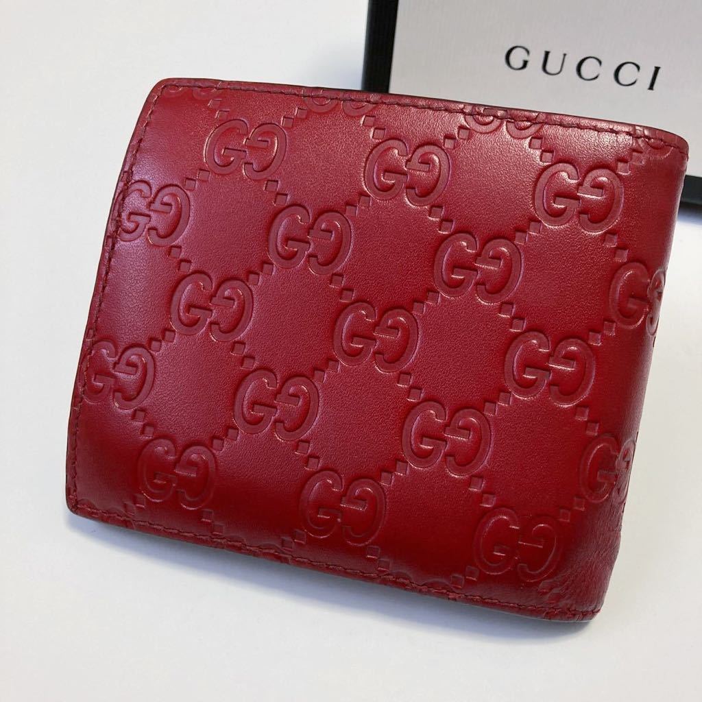 ★GUCCI グッチ シマ メンズ 折り財布 赤 中古【鑑定済み 本物保証】