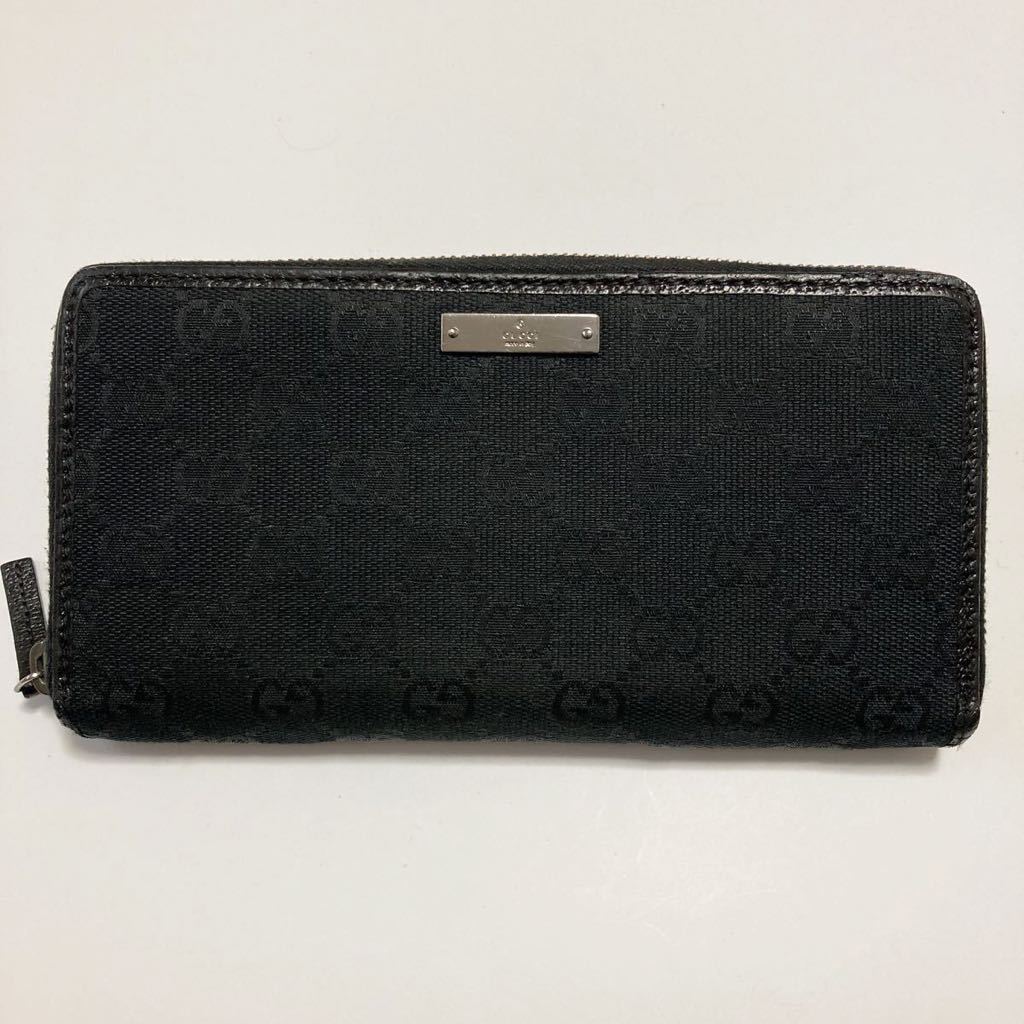 ★GUCCI グッチ GG柄 キャンバス ラウンドファスナー ジップ 長財布 黒 中古【鑑定済み 本物保証】_画像2