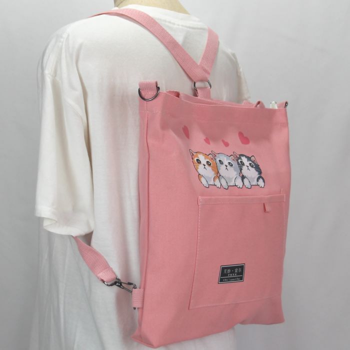 * cat pattern rucksack 3way bag tote bag shoulder lovely 3 pcs. cat pink canvas present usually using lady's Kids BA43