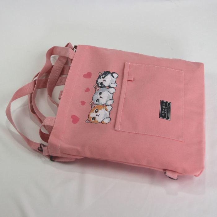 * cat pattern rucksack 3way bag tote bag shoulder lovely 3 pcs. cat pink canvas present usually using lady's Kids BA43