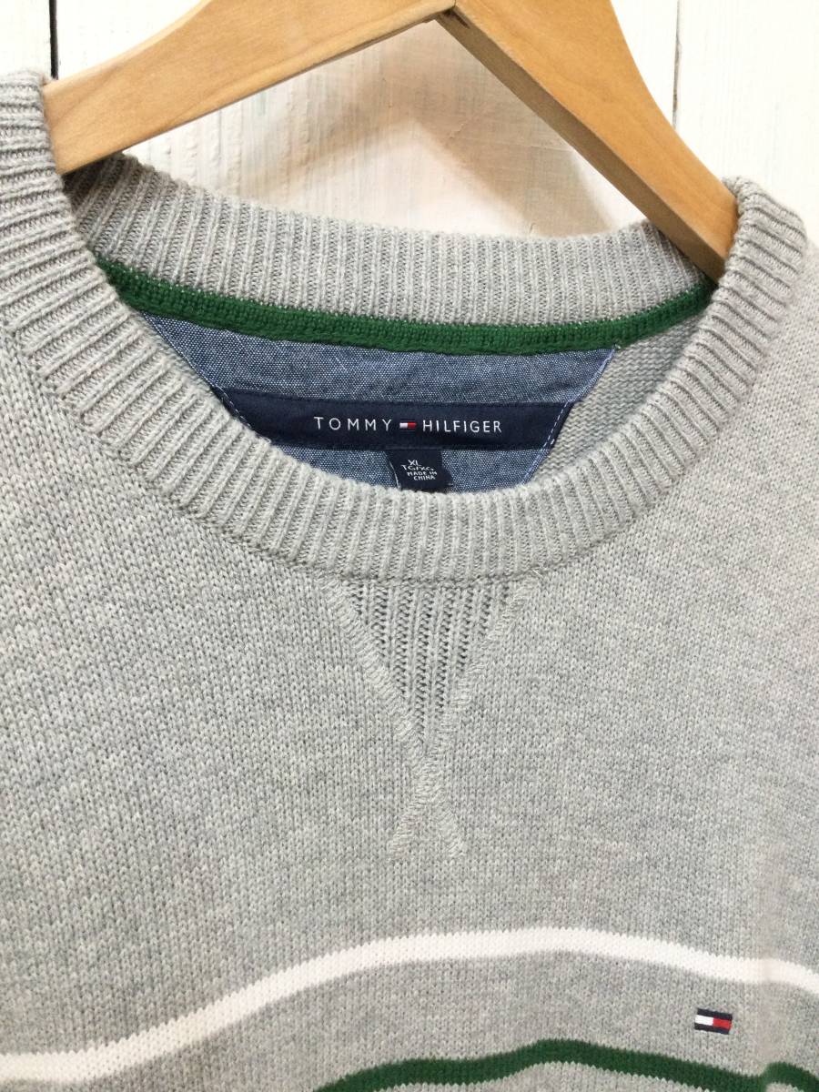 Tommy Hilfiger トミーヒルフィガー 美品 コットンニット セーター クルーネック ニット 胸ロゴ メンズXL 良品綺麗の画像3