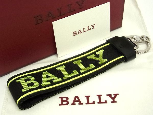 ■新品■未使用■ BALLY バリー キャンバス キーホルダー キーリング ストラップ メンズ ブラック系×ライトグリーン系 AD8258yZ