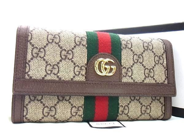 ■新品同様■ GUCCI グッチ 523153 オフィディア シェリーライン GGスプリーム PVC 二つ折り 財布 ウォレット ブラウン系 AE0138アZ