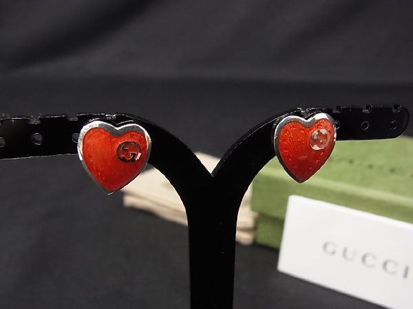 # ultimate beautiful goods # GUCCI Gucci Inter locking G SV925 Heart earrings ear decoration accessory lady's red group × silver group AE6392aZ