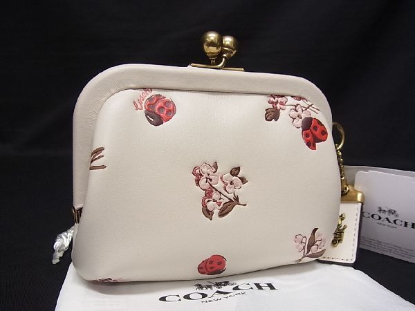 ■新品■未使用■ COACH コーチ 6417 レザー 花柄 フラワー がま口 コインケース コインパース レディース アイボリー系 AH0194アk_画像1