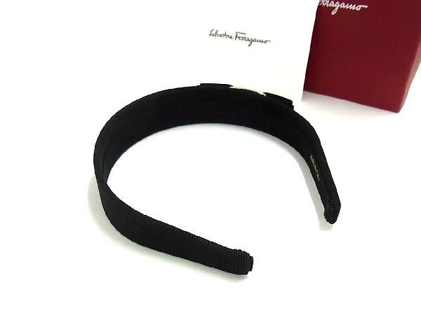 ■新品■未使用■ Salvatore Ferragamo フェラガモ ヴァラリボン キャンバス カチューシャ 髪飾り ヘアアクセサリー ブラック系 AF8232アZ