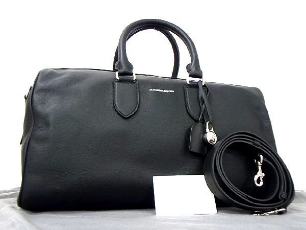 ■新品■未使用■ ALEXANDER McQUEEN アレキサンダーマックイーン レザー 2WAY ボストンバッグ ショルダーバッグ ブラック系 AH3812キZ_画像1