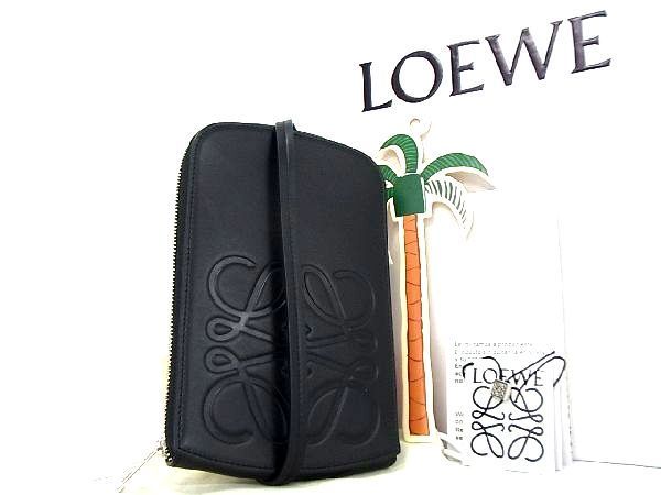 ■極美品■ LOEWE ロエベ アナグラム マルチファンクショナルケース レザー ショルダーバッグ クロスボディ ブラック系 AH5787NZ_画像1