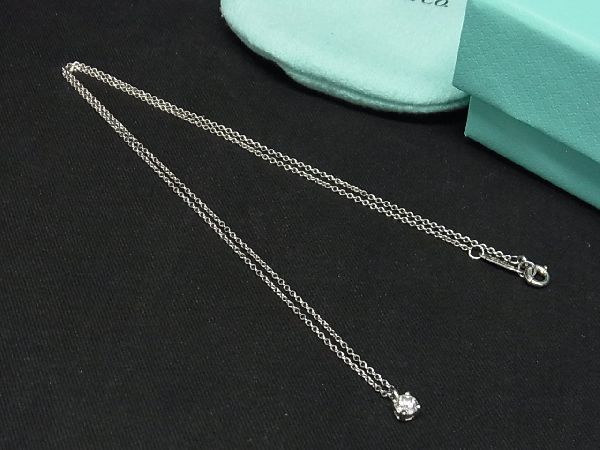 ■新品同様■ TIFFANY＆Co. ティファニー ソリティア プラチナ PT950 ダイヤモンド 総重量 約2.5g ネックレス シルバー系 AJ1236アZ