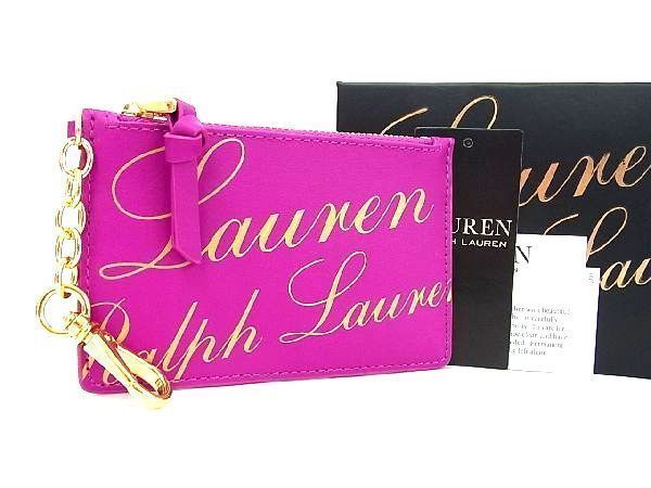 ■美品■ LAUREN RALPH LAUREN ローレンラルフローレン レザー フラグメントケース 小銭入れ 財布 ウォレット パープル系 b3532Uk_画像1