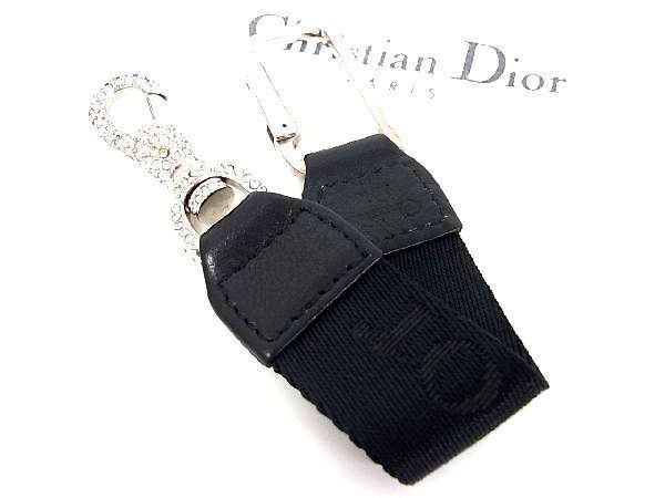 ■美品■ Christian Dior ディオール ハードコア ナイロンキャンバス ラインストーン ストラップ チャーム レディース ブラック系 a4100fk