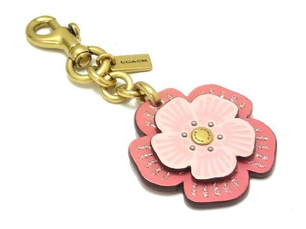 # as good as new # COACH Coach leather flower key holder key ring bag charm lady's pink series AJ3651mz