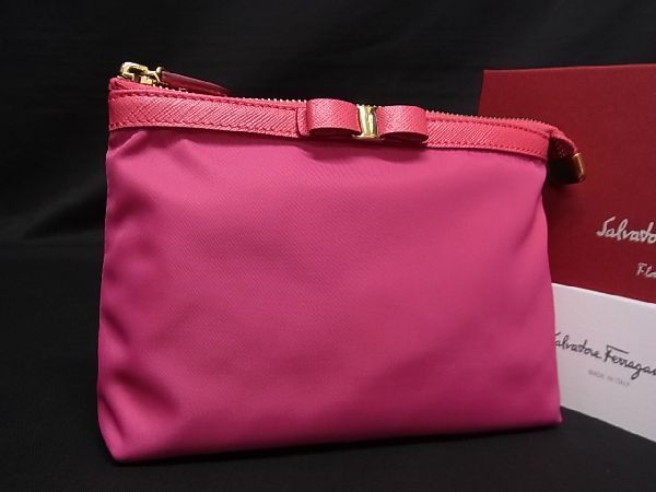 ■新品■未使用■ Salvatore Ferragamo フェラガモ ヴァラリボン ナイロン×レザー ポーチ マルチケース 小物入れ ピンク系 AJ5744MZ