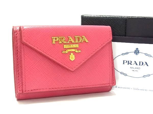 □新品同様□ PRADA プラダ 1MH021 サフィアーノレザー 三つ折り 財布