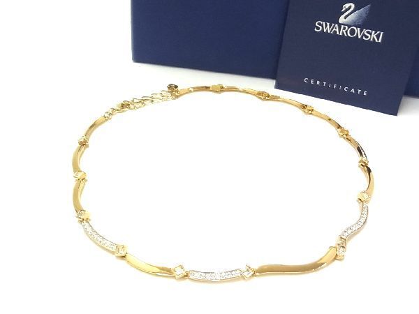 ■極美品■ SWAROVSKI スワロフスキー ラインストーン チョーカー ネックレス アクセサリー レディース ゴールド系 AI8041アZ_画像1