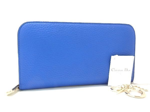 ■新品■未使用■ Christian Dior ディオール レザー ラウンドファスナー 長財布 ウォレット 小銭入れ レディース ブルー系 AJ4425ｍz_画像1